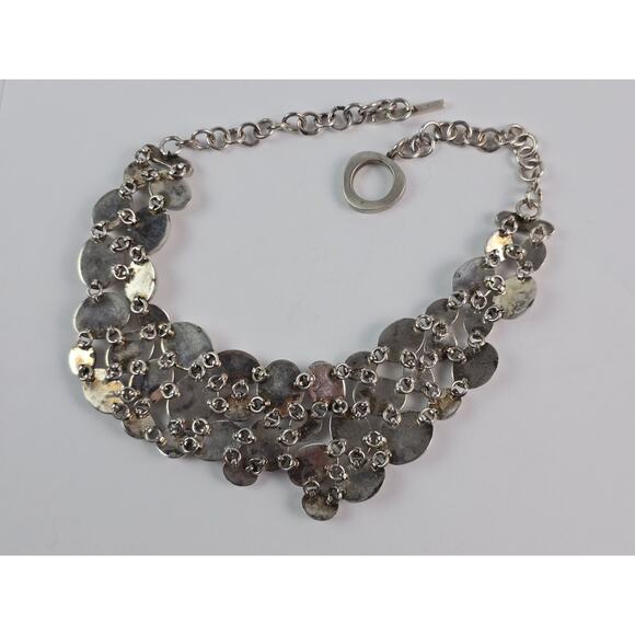 Vintage Large satin polish Sterling silver bead Bib necklace Choker Mexico 15.5" - Picture 7 of 15